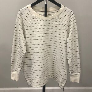 Lou & Grey Polka Dot Side-Zip Sweatshirt- XS- Cream Navy